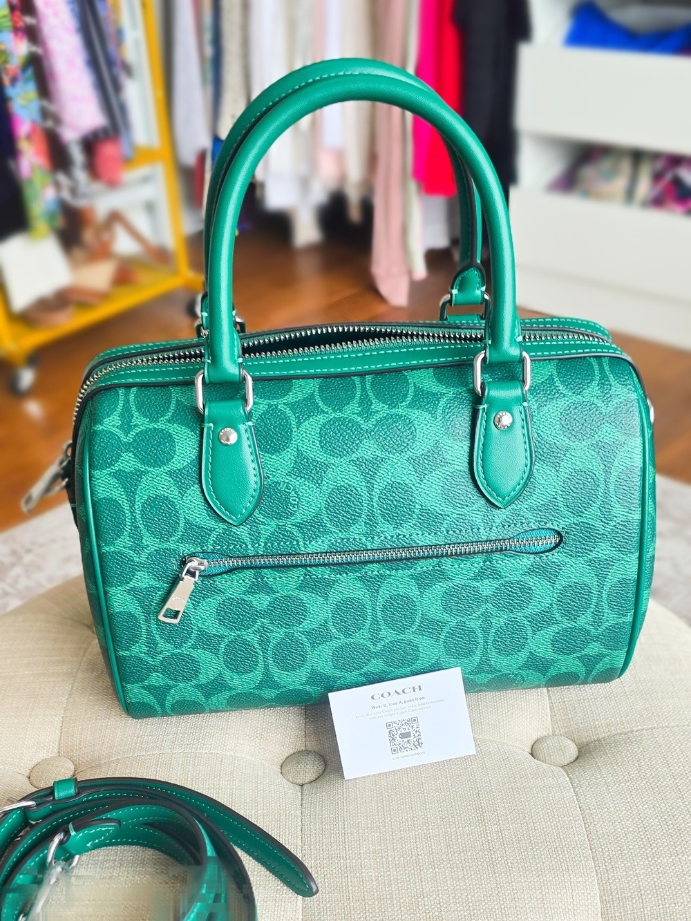Coach Rowan Green Signature  Satchel - Teal/Green - Picture 6 of 9